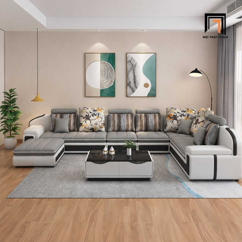 sofa chữ U dài 3m55 diện tích lớn