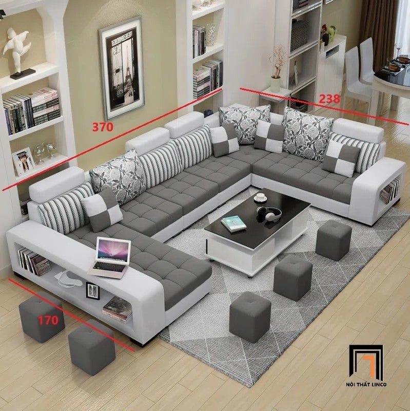 sofa chữ U dài 3m7 cho phòng khách rộng