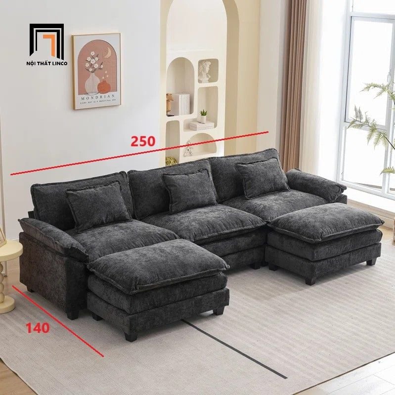 sofa chữ U dài 2m5 vải đen xám nỉ