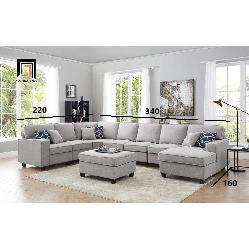 sofa chữ U dài 3m4 xám trắng