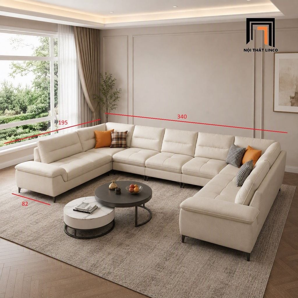 sofa chữ U dài 3m4 trắng kem