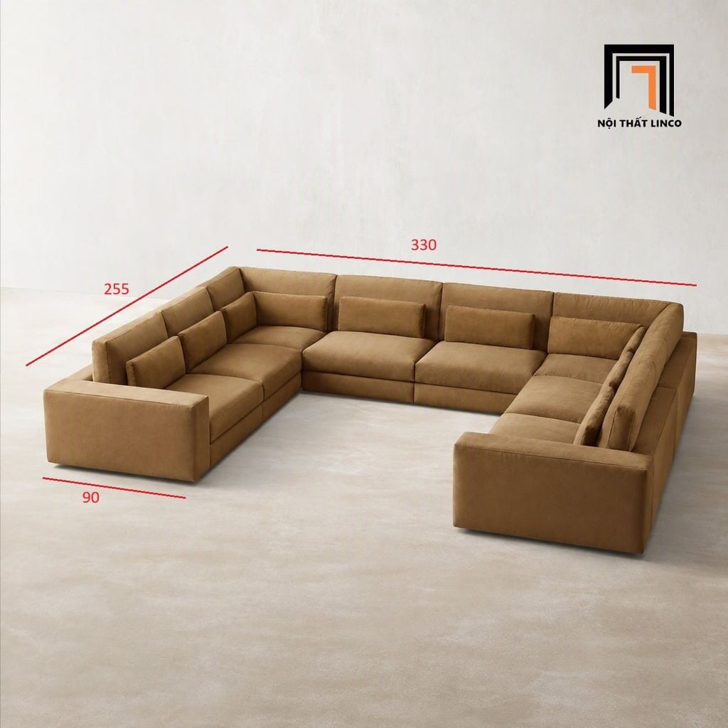 sofa dài chữ U 3m3 màu nâu giá rẻ