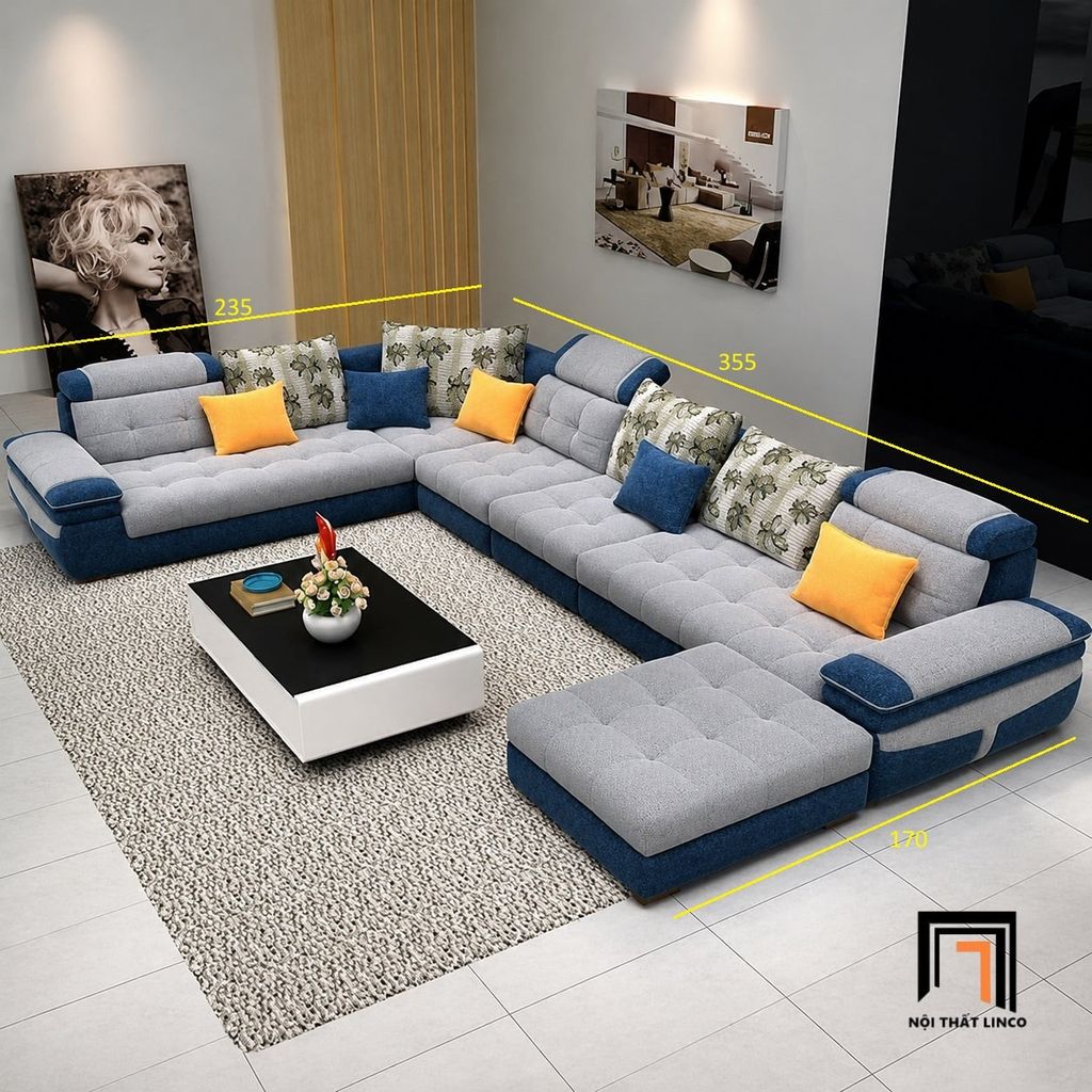 sofa dài chữ U dài 3m55 giá rẻ