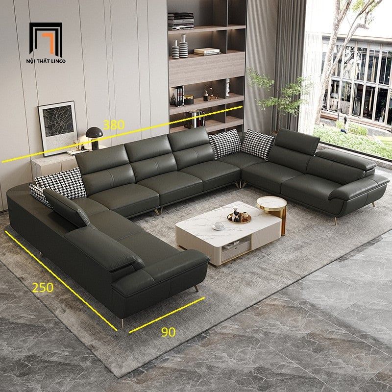 sofa chữ U dài 3m8 xám đen