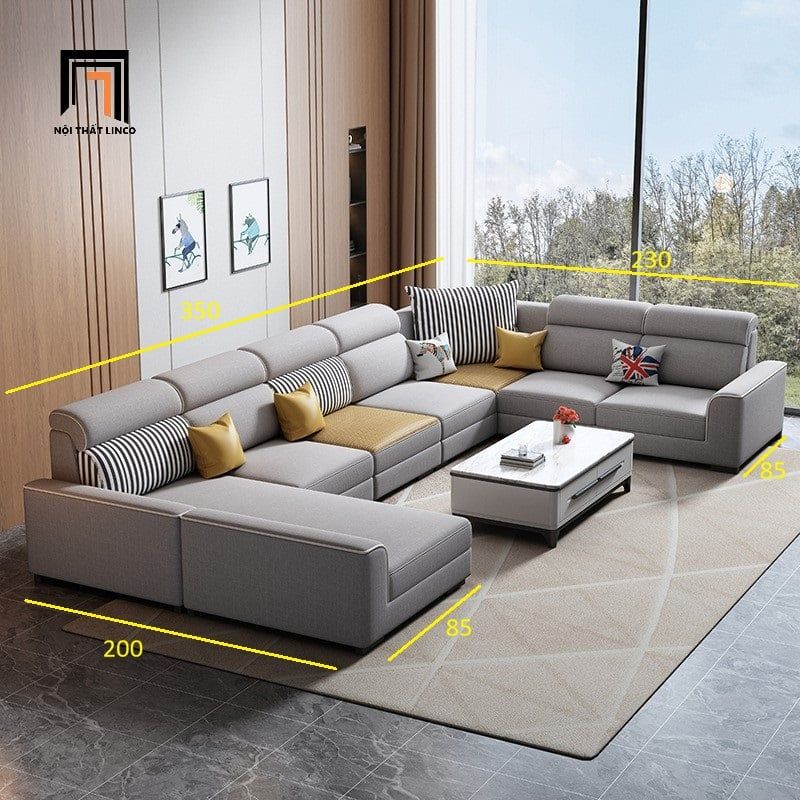 sofa chữ U dài 3m5 vải nỉ trắng