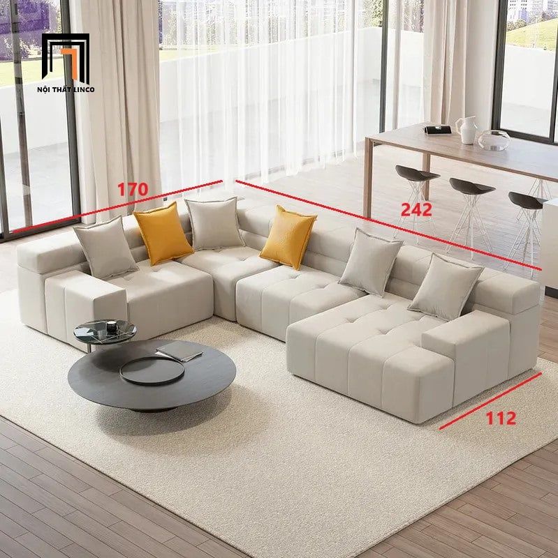 sofa chữ U dài 2m4 màu trắng kem