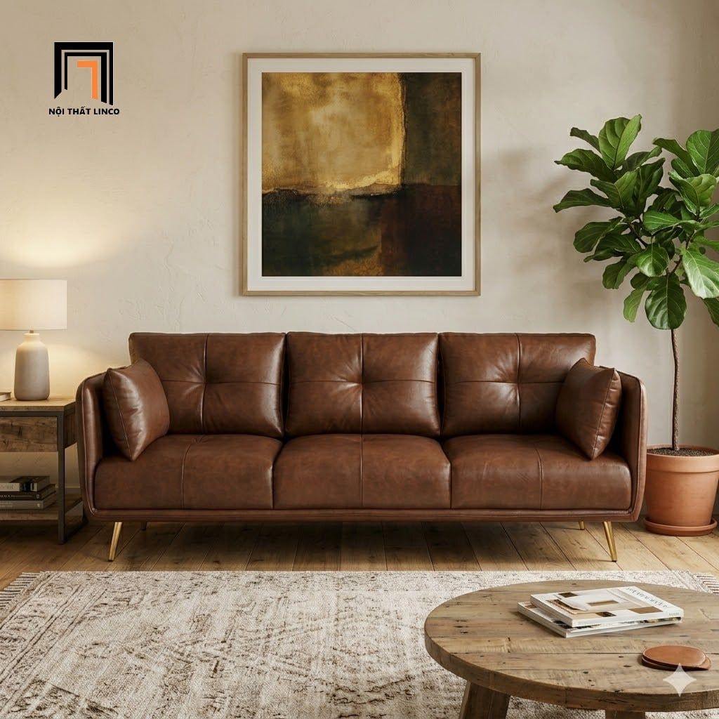 sofa, ghế sofa, sofa da nâu đậm, sofa băng chung cư, sofa băng phòng khách