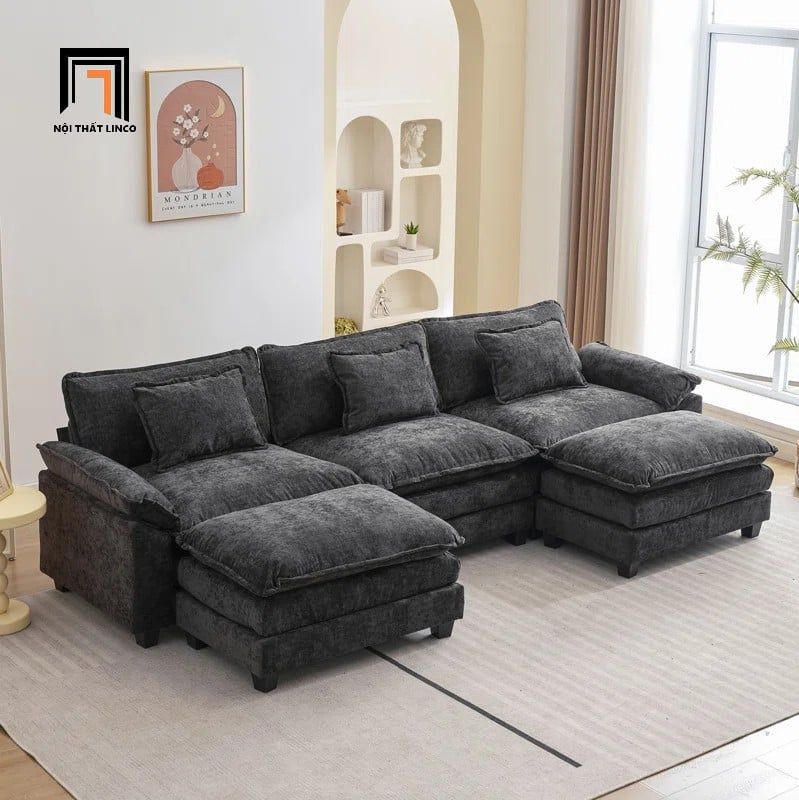 sofa chữ U dài 2m5 vải đen xám nỉ