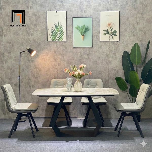 bàn ăn, bộ bàn ăn đá ceramic, set bàn ghế ăn sang trọng, bộ bàn ăn 1m4 4 chỗ ngồi, bàn ăn gia đình