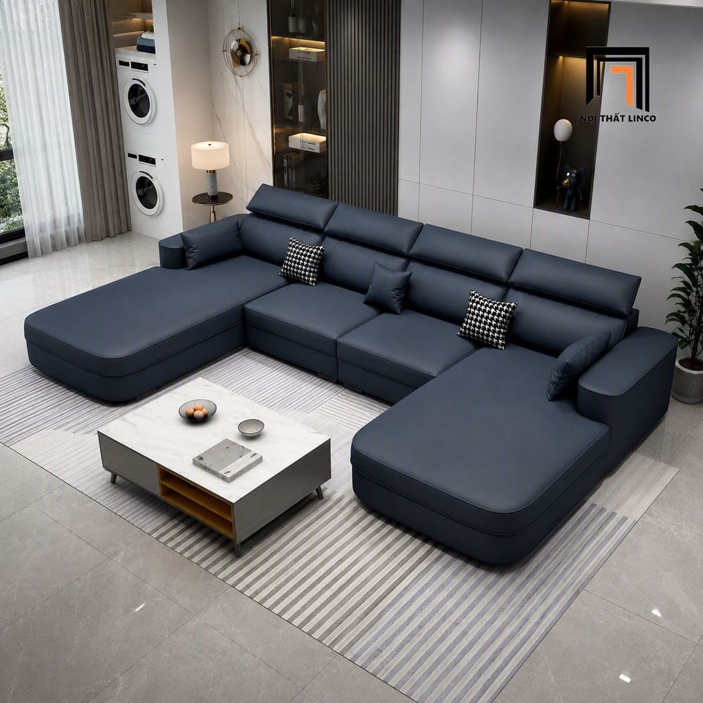 sofa chữ U dài 3m bọc da