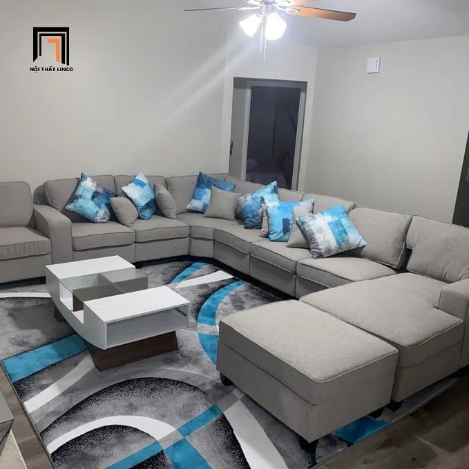 sofa chữ U dài 3m4 xám trắng
