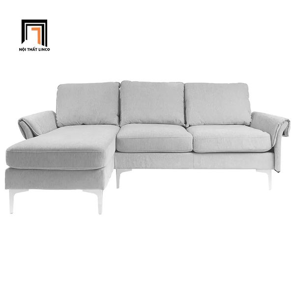 sofa, ghế sofa, sofa góc xám trắng, sofa góc kiểu dáng sang trọng, sofa góc vải nhung, sofa chữ l 2m4 x 1m6
