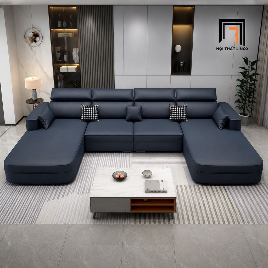 sofa chữ U dài 3m bọc da