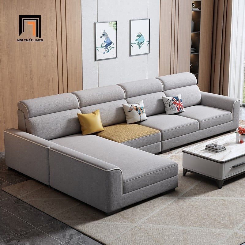 sofa chữ U dài 3m5 vải nỉ trắng