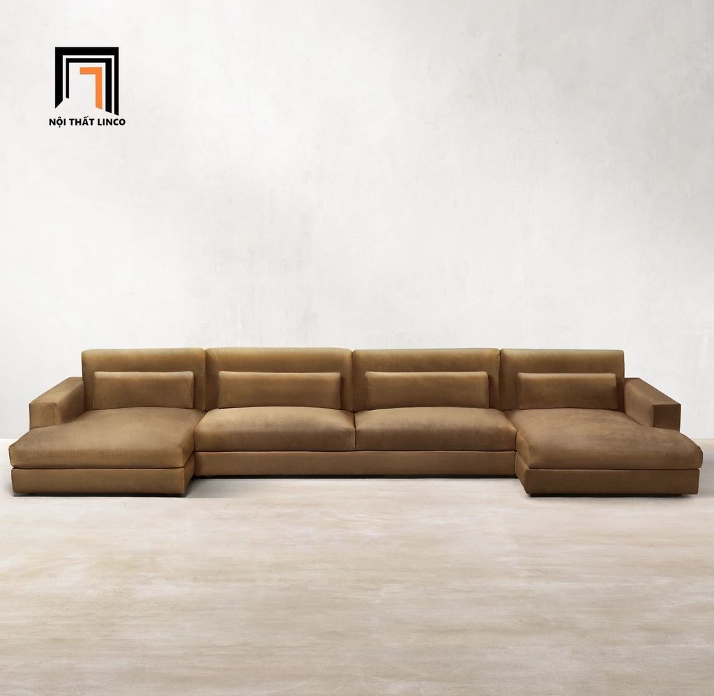 sofa dài chữ U 3m3 màu nâu giá rẻ