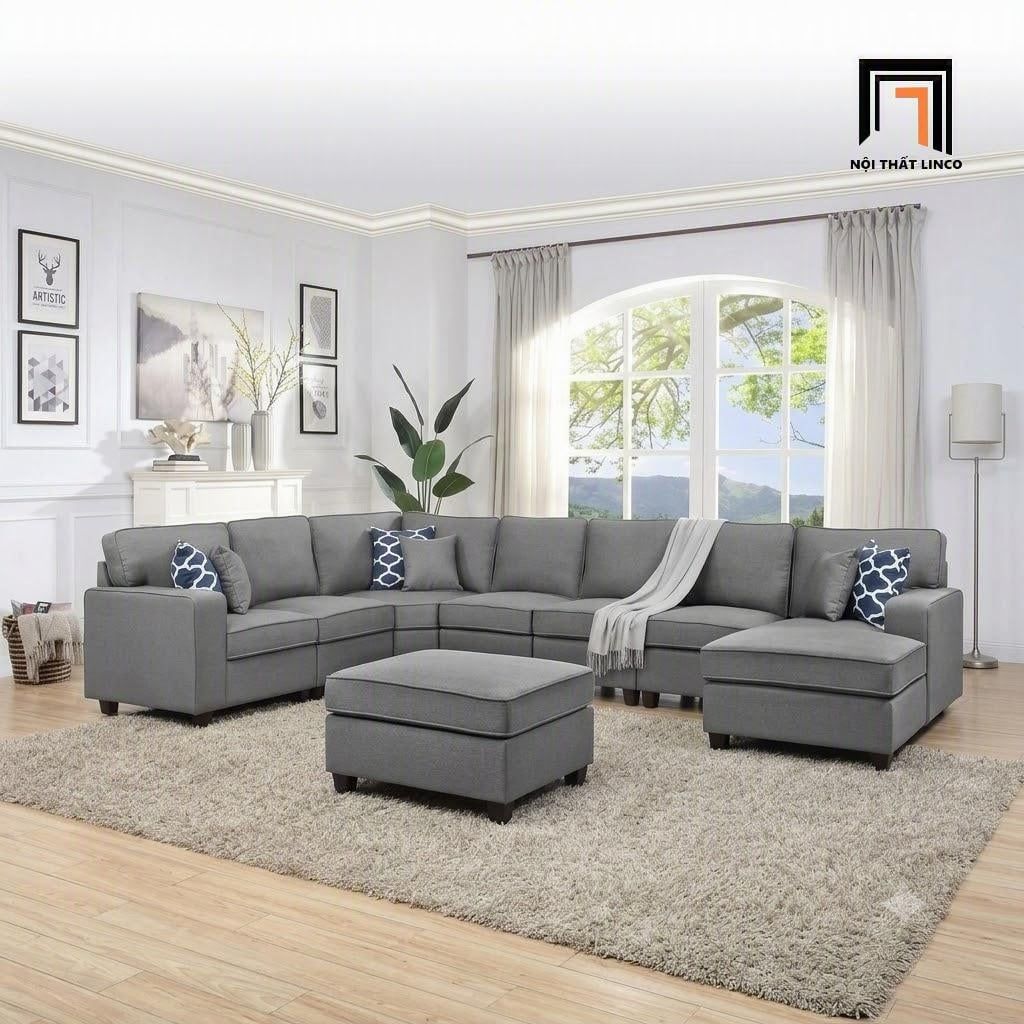 sofa chữ U dài 3m4 xám trắng
