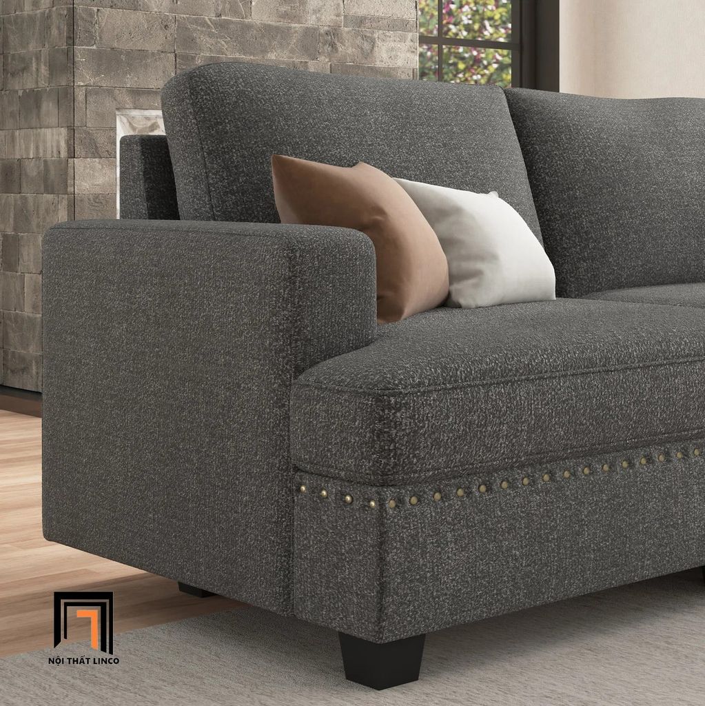 sofa dài chữ U 3m1 vải nỉ xám lông chuột