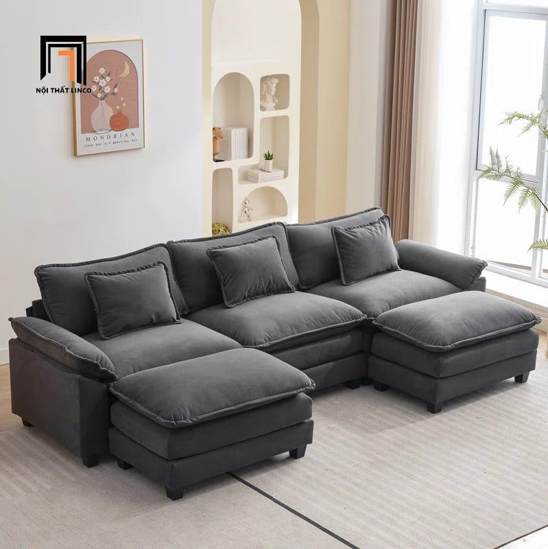 sofa chữ U dài 2m5 vải đen xám nỉ