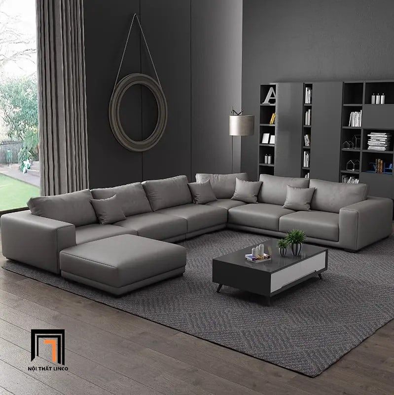 sofa chữ U dài 3m xám đen
