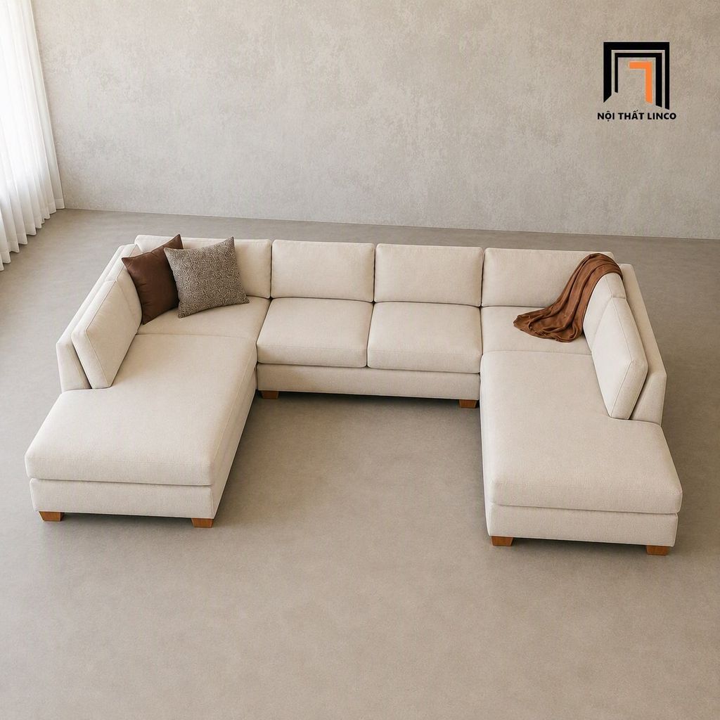 sofa chữ U dài 3m màu be