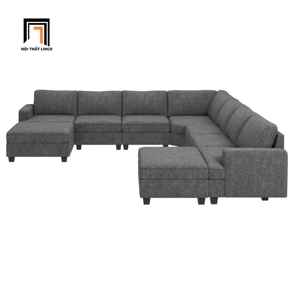 sofa dài chữ U 3m1 vải nỉ xám lông chuột