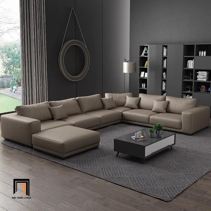 sofa chữ U dài 3m xám đen
