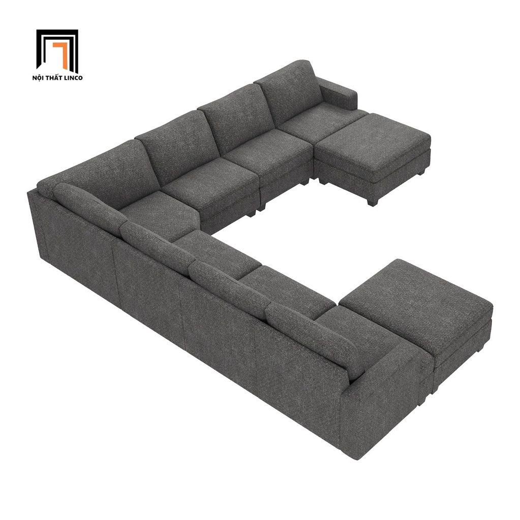 sofa dài chữ U 3m1 vải nỉ xám lông chuột