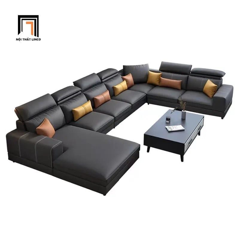 sofa chữ U dài 3m95 da công nghiệp