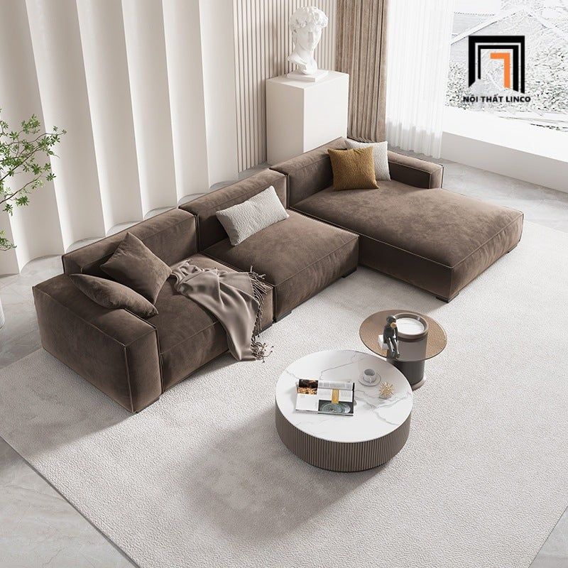 sofa dài chữ U 3m3 vải nâu đậm