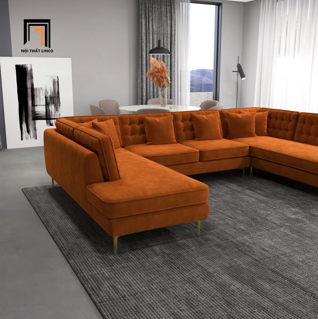 sofa dài chữ U 3m2 vải nhung cao cấp