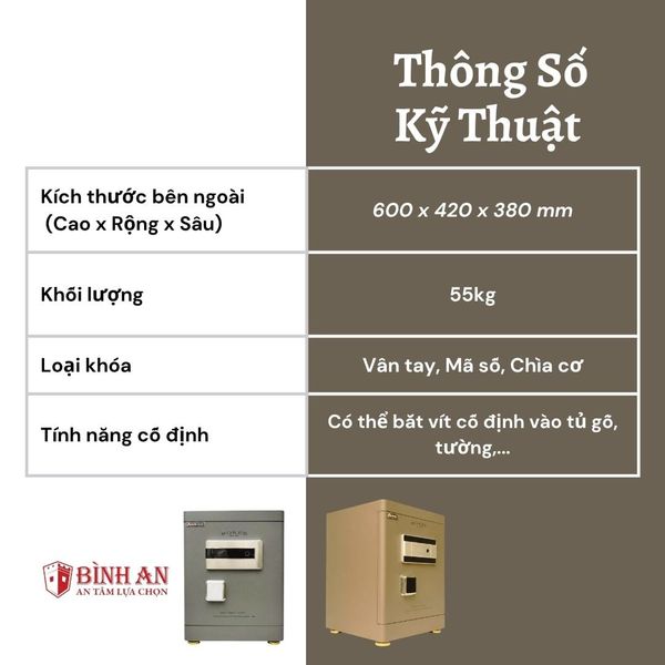 Két sắt BOKEE BK-60C (55kg) Thông Minh Kích Thước Lớn
