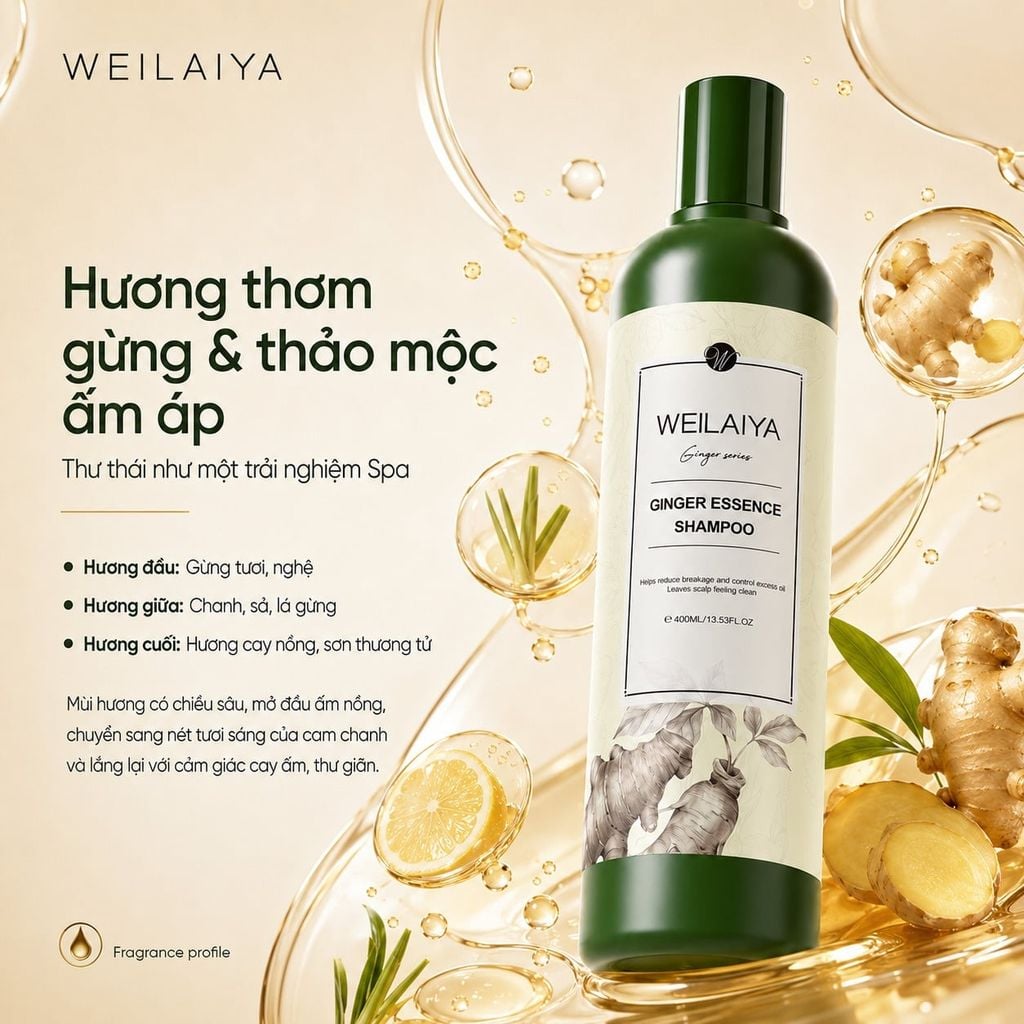 Dầu gội Weilaiya Ginger Essence Shampoo hương thơm thư thái