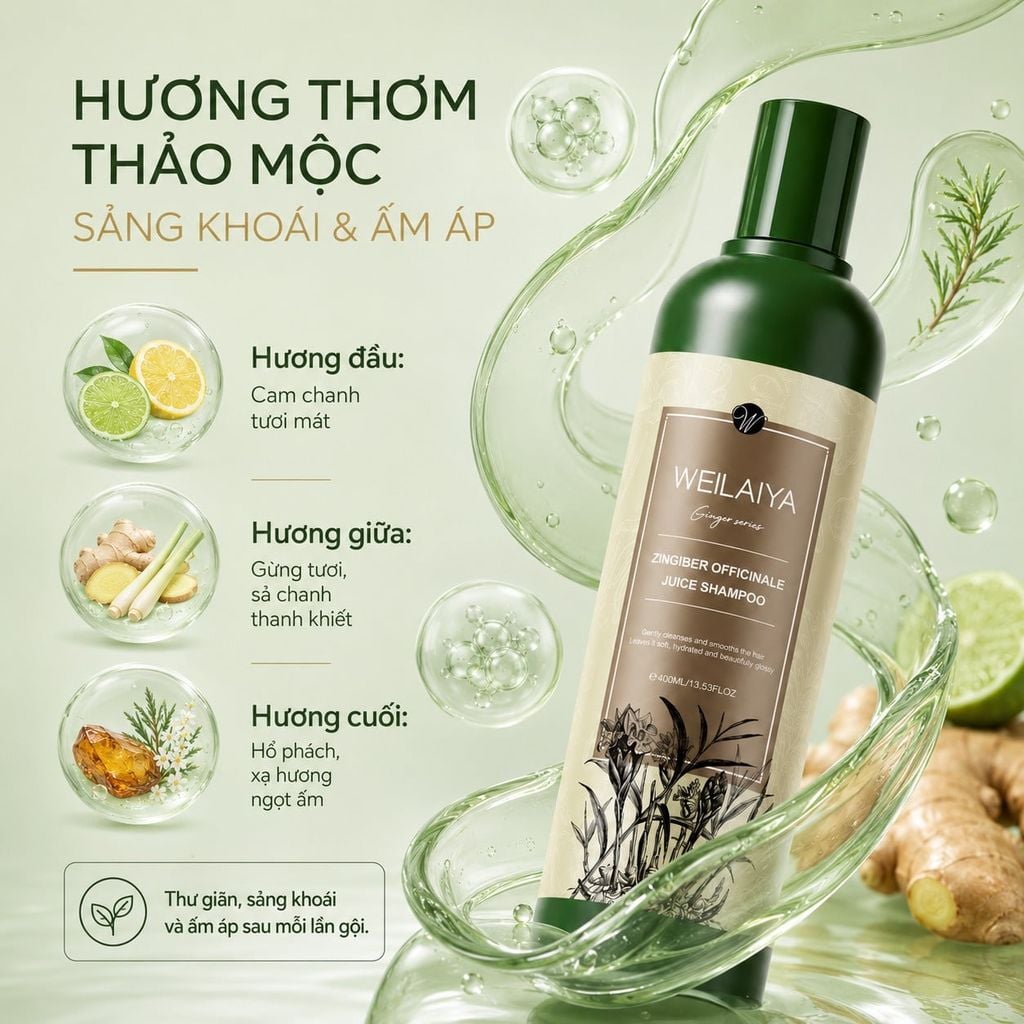 Dầu gội Weilaiya Zingiber Officinale Juice Shampoo hương thơm thư giãn, sảng khoái