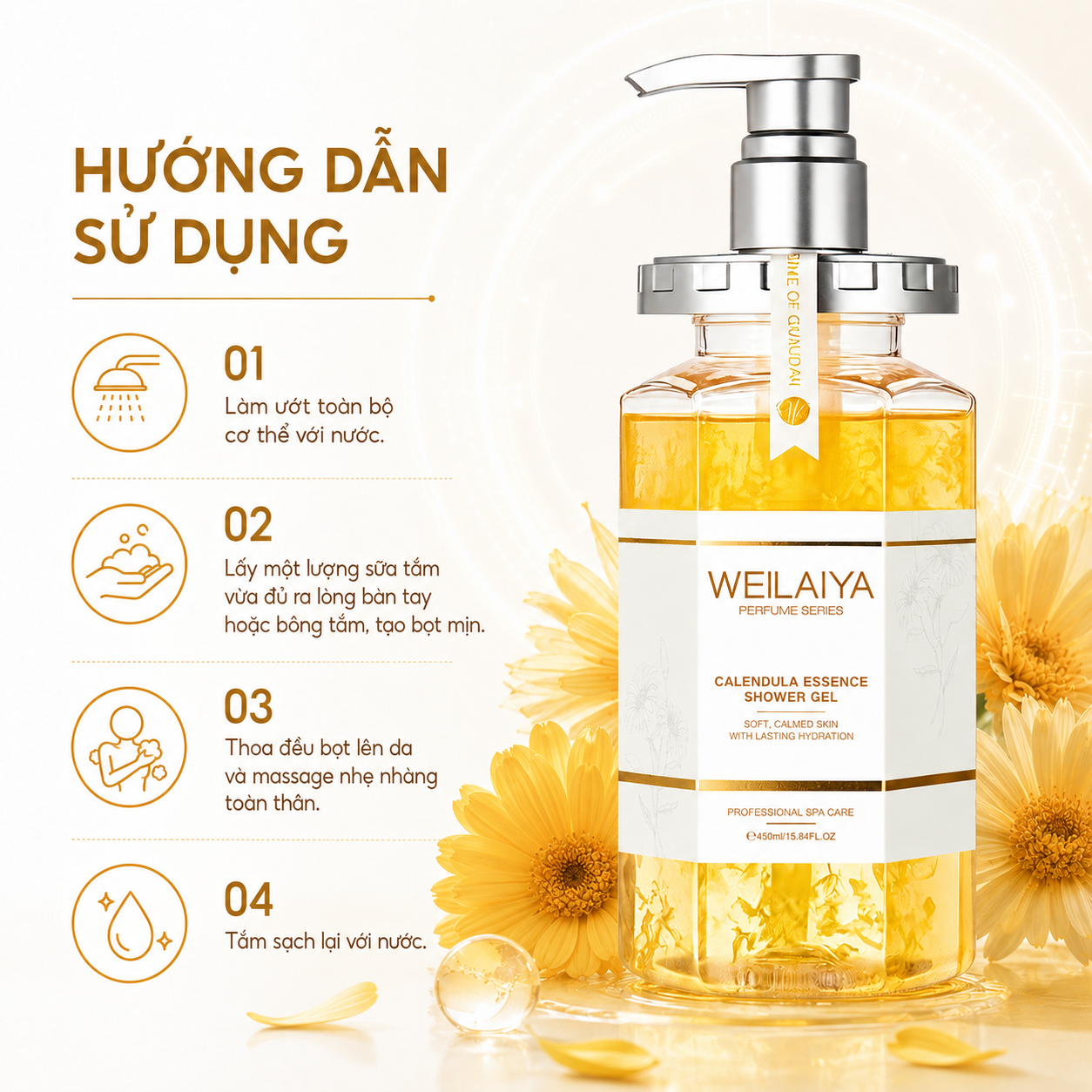 hướng dẫn sử dụng Sữa Tắm Weilaiya Calendula Essence Shower Gel