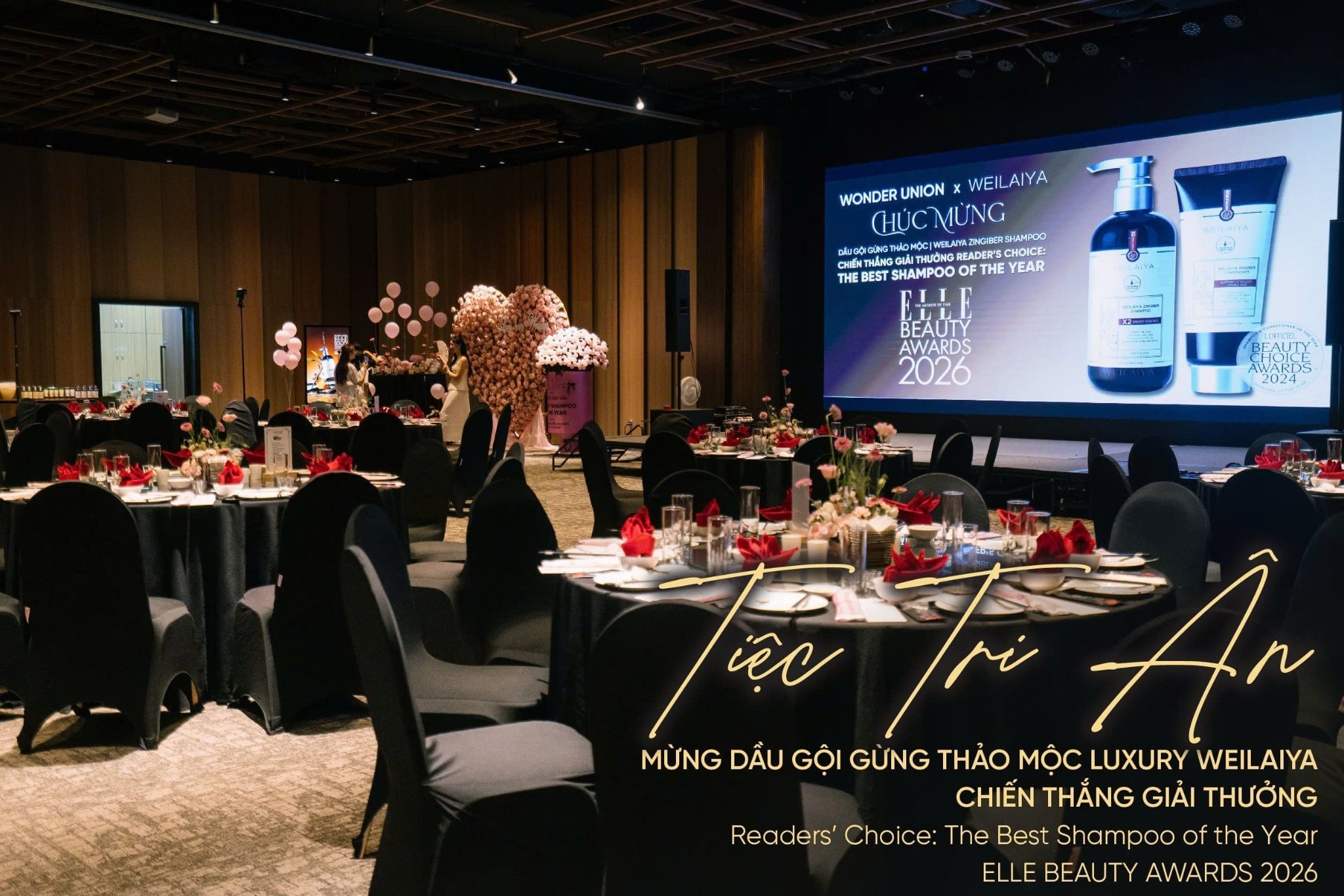 Tiệc mừng Dầu gội Gừng Thảo Mộc WEILAIYA được vinh danh The Best Shampoo of the Year tại ELLE Beauty Awards 2026.