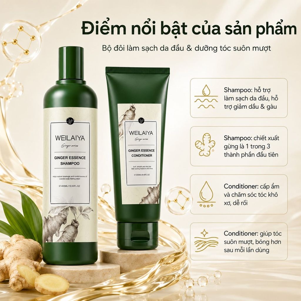 Điểm nổi bật của bộ gội xả Gừng nhân sâm Weilaiya