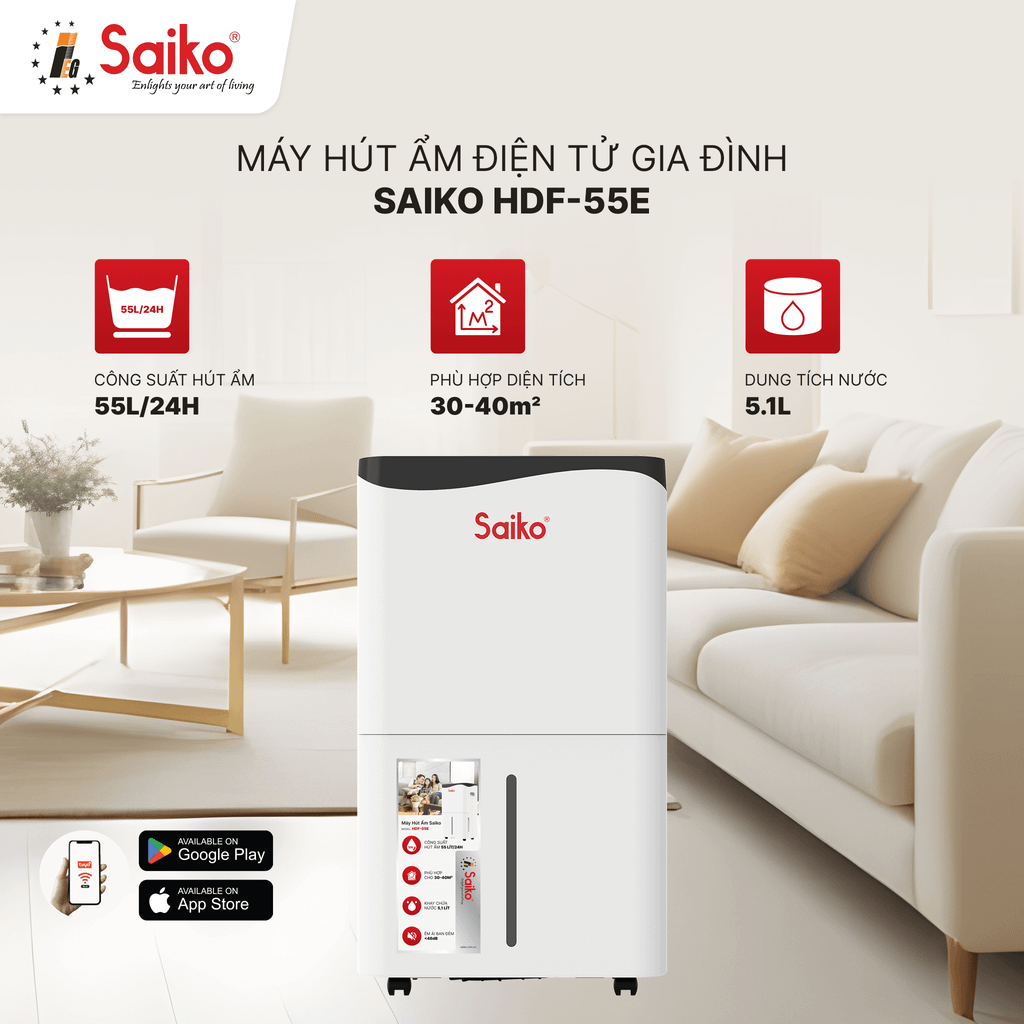 máy hút ẩm không khí Saiko HDF-55E