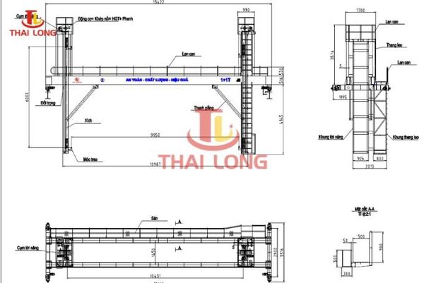 Bản vẽ chi tiết cụm tời nâng cầu trục dầm đôi 1+1T