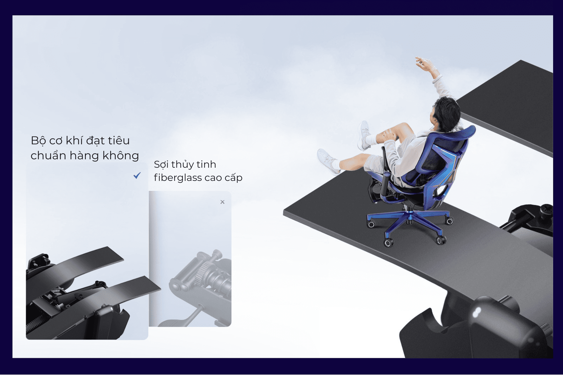 Ghế công thái học gaming Gami X3 Pro có Khung gầm cơ khí đạt chuẩn hàng không, tích hợp lẫy gạt và núm xoay điều chỉnh