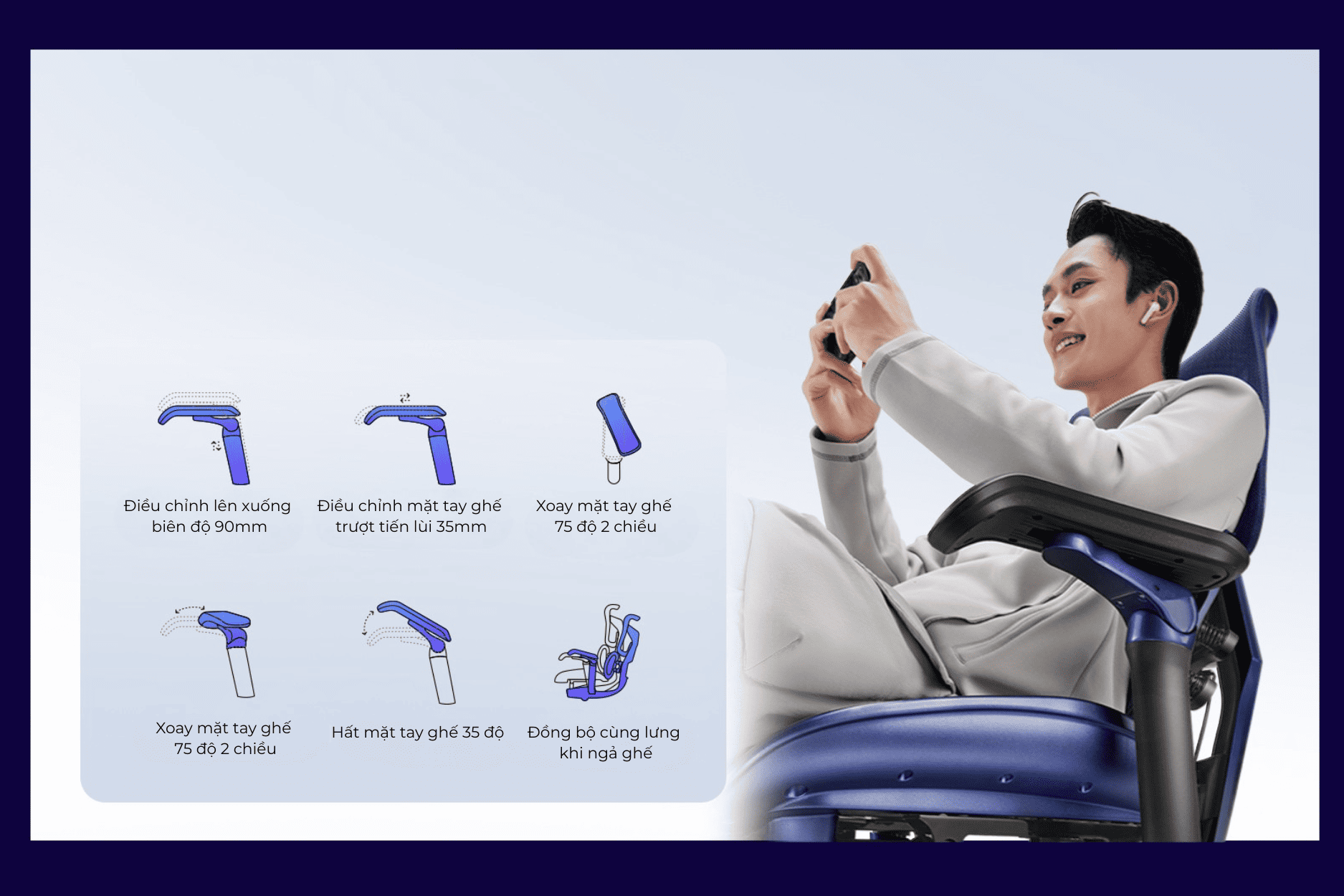 Ghế công thái học gaming Gami X3 Pro có tay ghế 6D điều chỉnh toàn diện theo chuyển động cánh tay