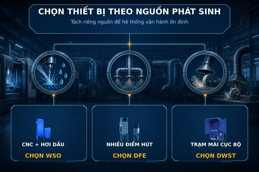 Chọn thiết bị theo nguồn phát sinh bụi Donaldson