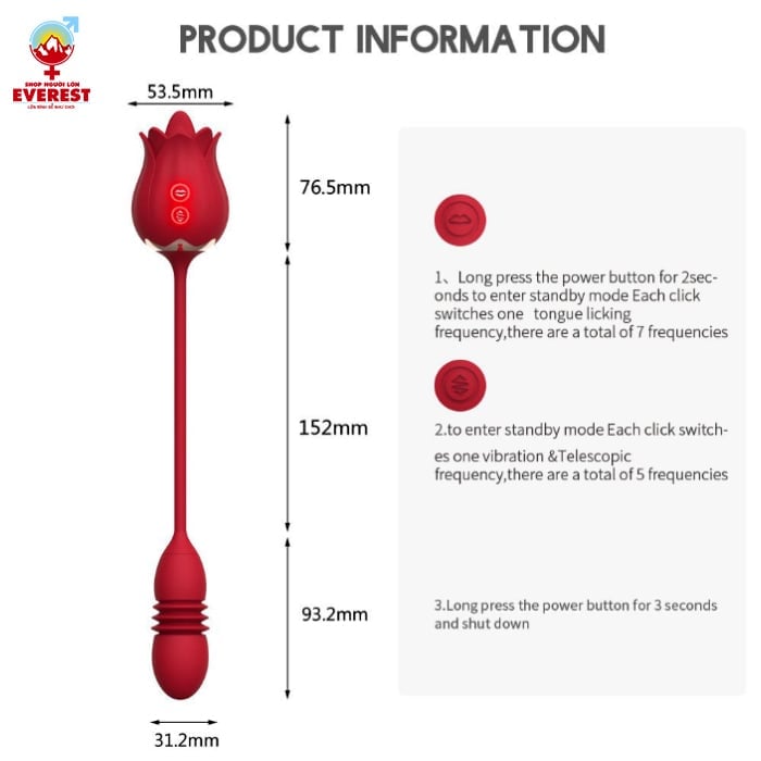 Trứng rung hoa hồng rung thụt kết hợp lưỡi liếm 7 chế độ massage điểm G 3