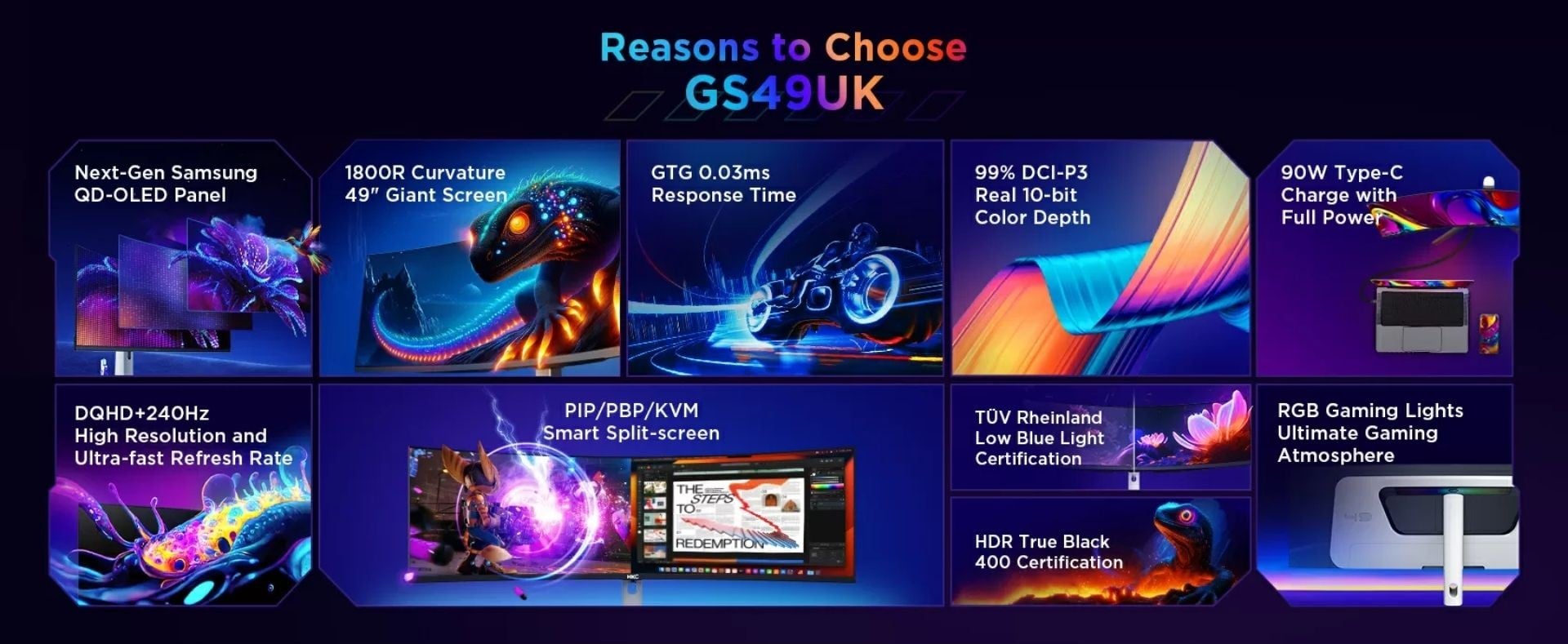 HKC GS49UK – siêu phẩm 49 inch QD-OLED chuẩn cao cấp cho gaming và làm việc