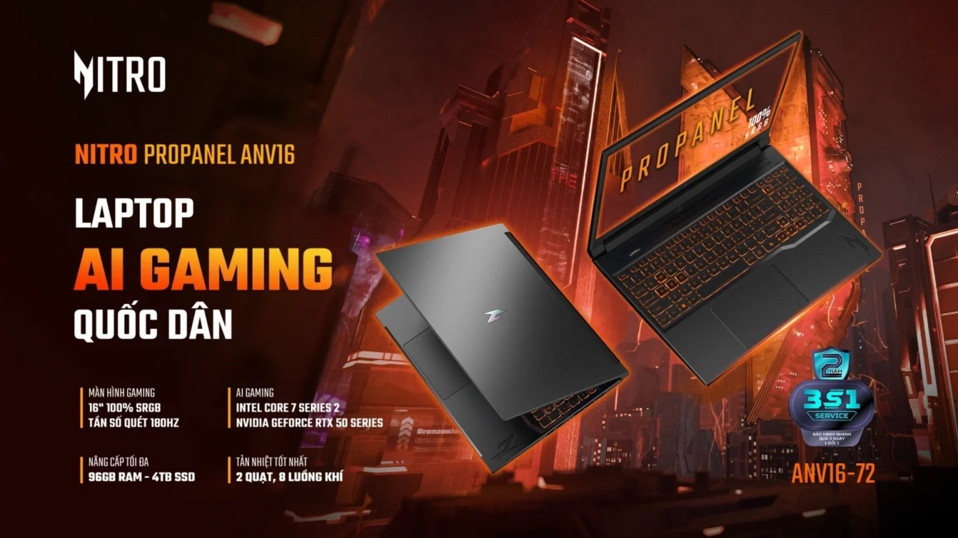 ACER GAMING NITRO PROPANEL ANV16 - LAPTOP GAMING AI QUỐC DÂN MÀN HÌNH 16