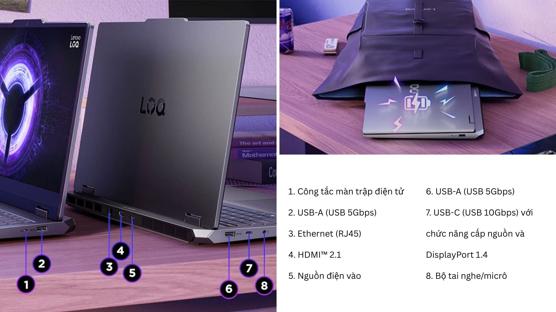Laptop Gaming Lenovo LOQ Essential 15IRX11 83SC003RVN - Kết nối đầy đủ, sạc nhanh Pro