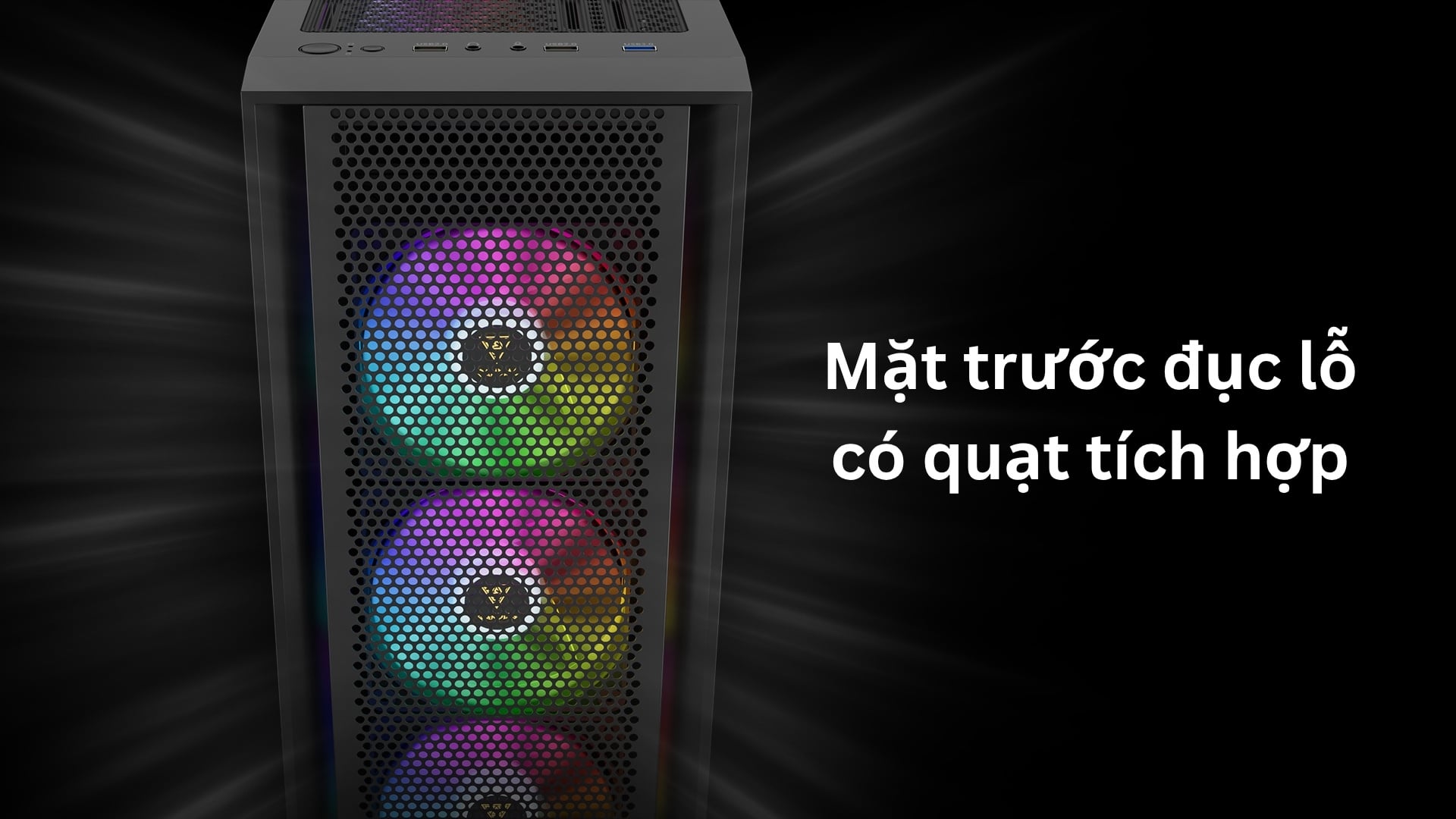 Thùng máy Gamdias Aura GC2 Elite ARGB F-ATX (Kèm Sẵn 4F ARGB) Đen - 4 quạt ARGB tích hợp sẵn