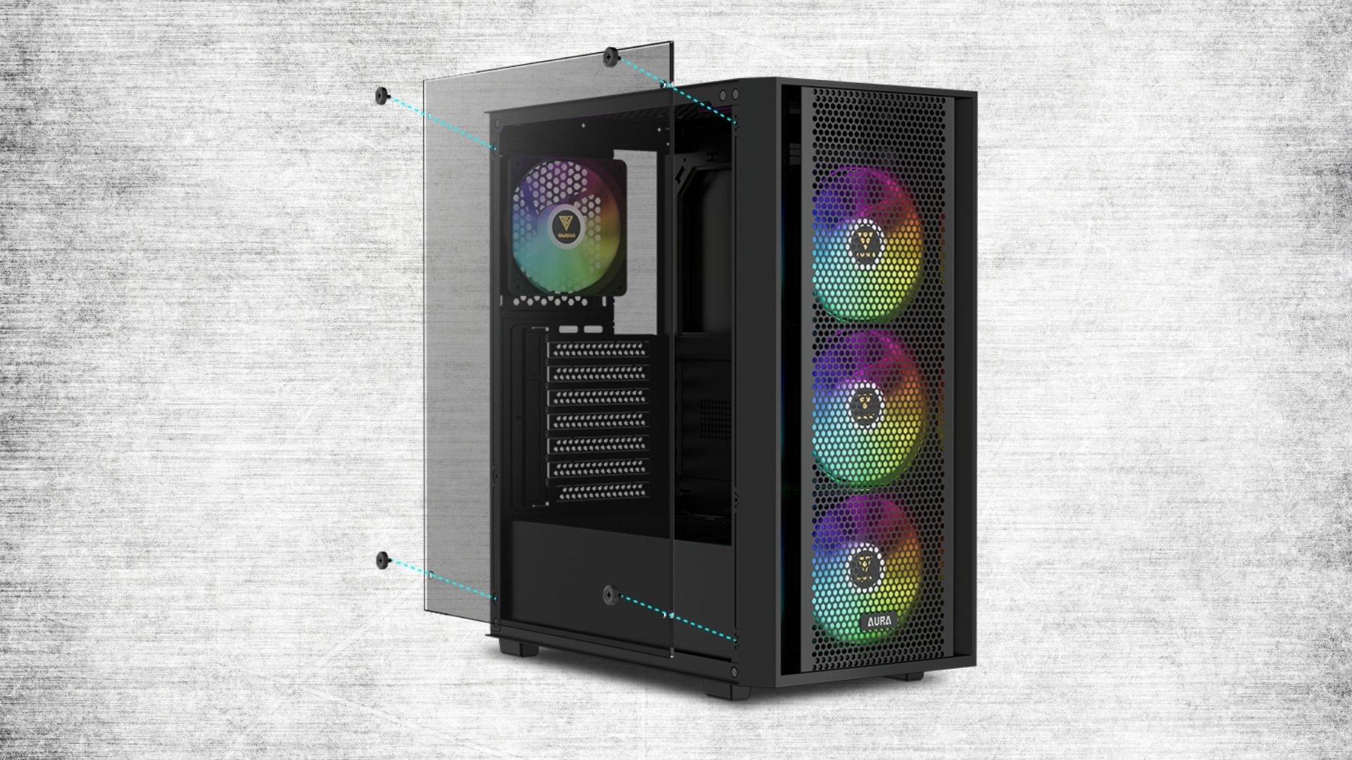 Thùng máy Gamdias Aura GC2 Elite ARGB F-ATX (Kèm Sẵn 4F ARGB) Đen - Cửa kính cường lực liền mạch