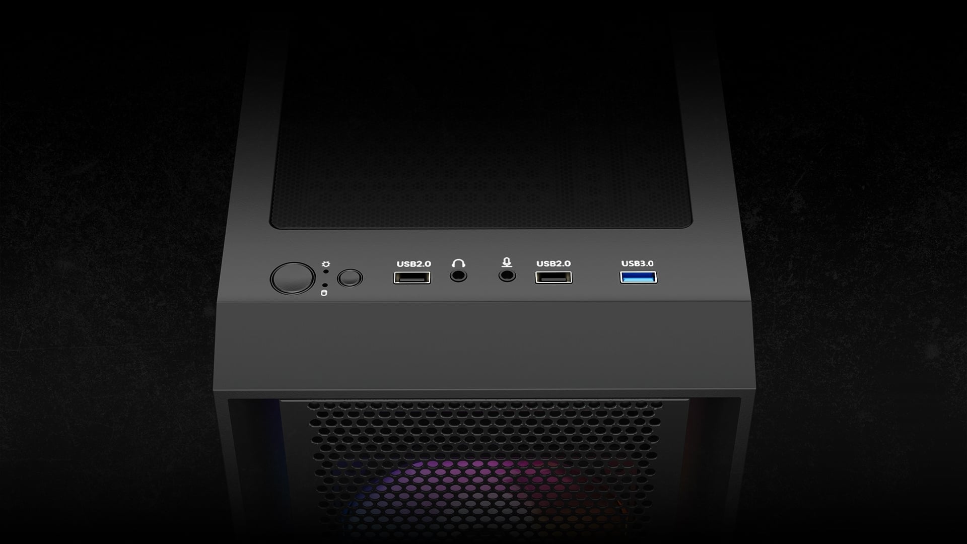 Thùng máy Gamdias Aura GC2 Elite ARGB F-ATX (Kèm Sẵn 4F ARGB) Đen - Cổng kết nối đầy đủ