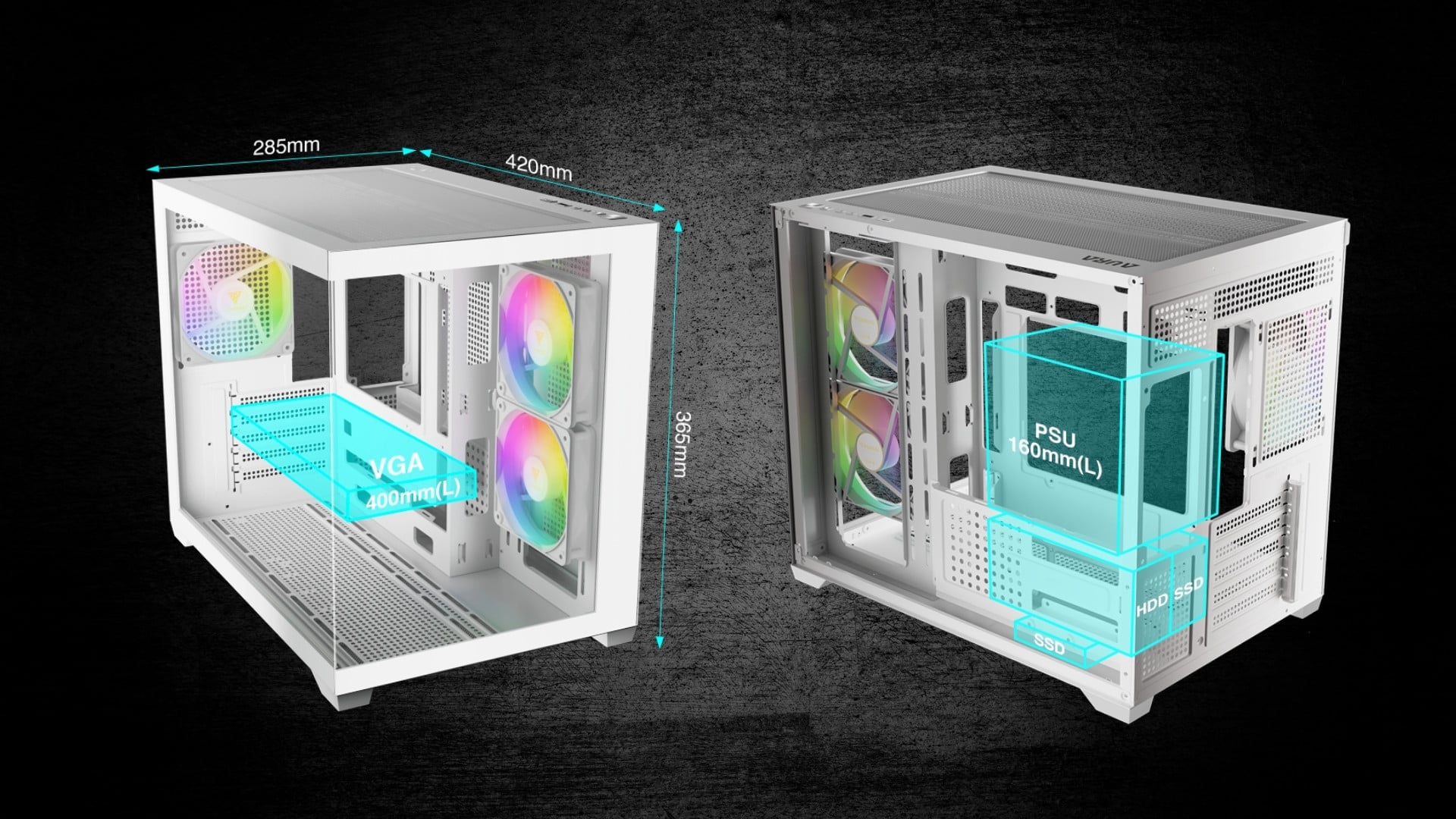 Thùng máy Gamdias GC10M V2 ARGB M-ATX (Kèm Sẵn 3F ARGB) Trắng - Không gian rộng rãi, hỗ trợ linh kiện cao cấp