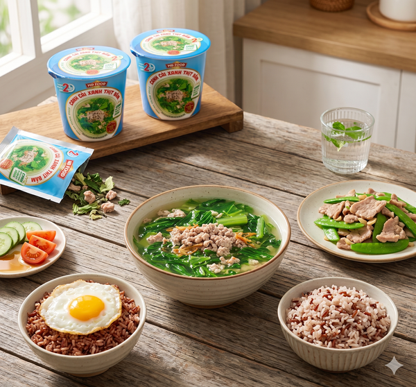 Canh cải xanh thịt bằm chuẩn vị mẹ nấu